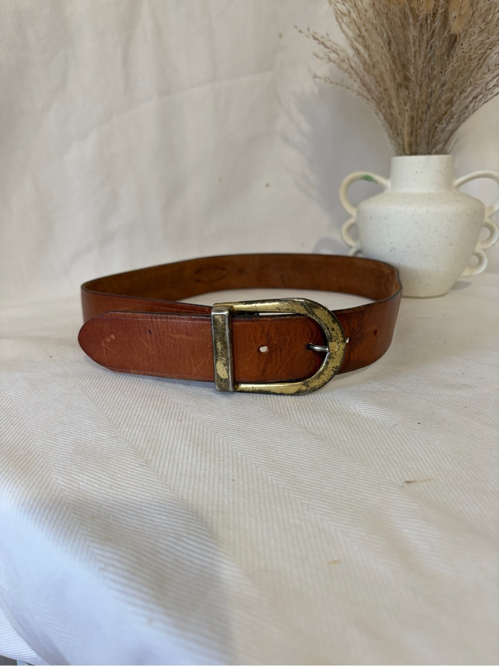 Vintage Sonoma Classic Brown Leather Belt with Brass D-Ring Buckle Unisex M